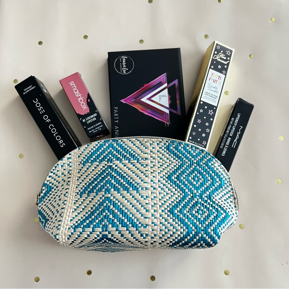 Tan and green small boho makeup bag